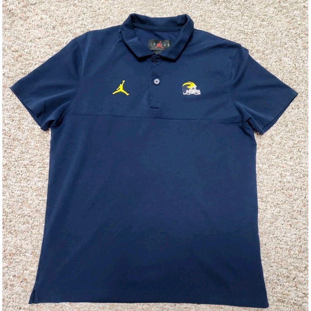 Jordan Michigan Wolverines Polo‎ Large Polo Men's Blue Dri-Fit  Cotton Blend